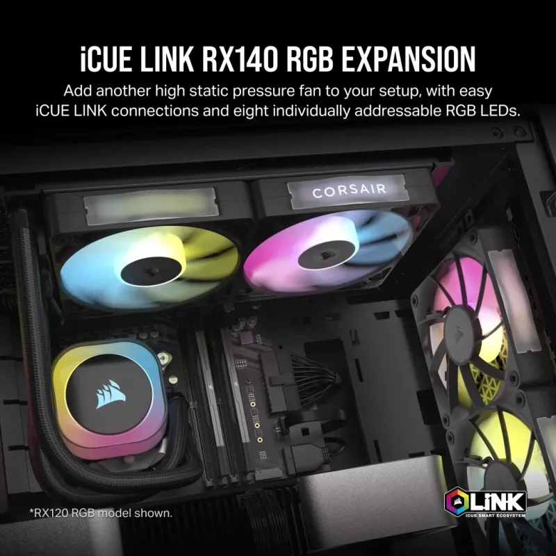 Fan Corsair iCUE LINK RX140 RGB 14 cm melns 300-1700 RPM magnētiskais gultnis