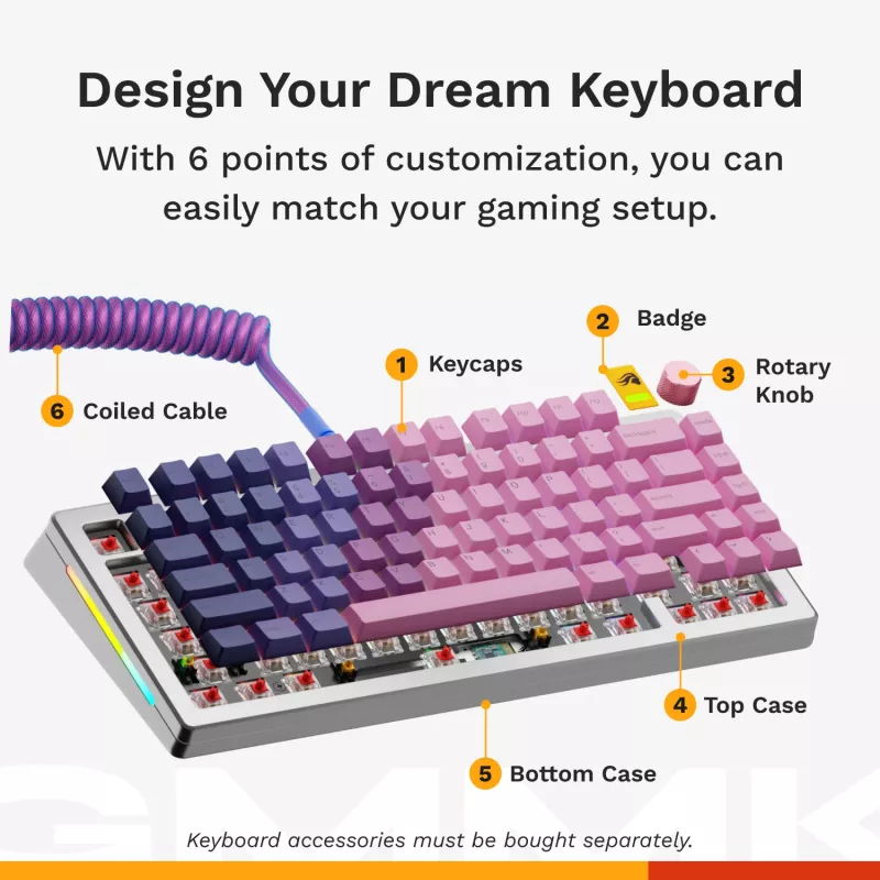 Mehāniskā tastatūra GLORIOUS GMMK 3 PRO 75% Prebuilt Wireless, USB + RF + Bluetooth, QWERTY, sudraba krāsā