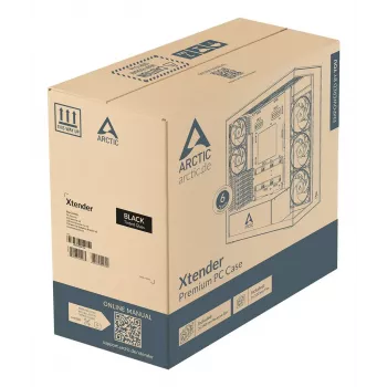 ARCTIC Xtender VG (Black) Premium E-ATX datora korpuss ar vertikālu GPU montāžu
