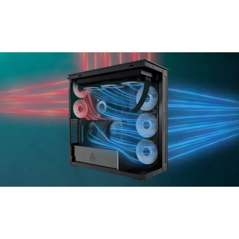 ARCTIC Xtender VG (Black) Premium E-ATX datora korpuss ar vertikālu GPU montāžu