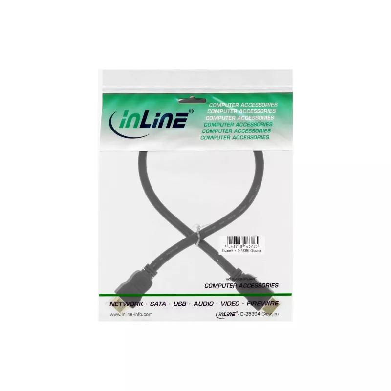 InLine High Speed HDMI kabelis ar Ethernet, vīr./vīr., melns, zeltīti kontakti, 5 m