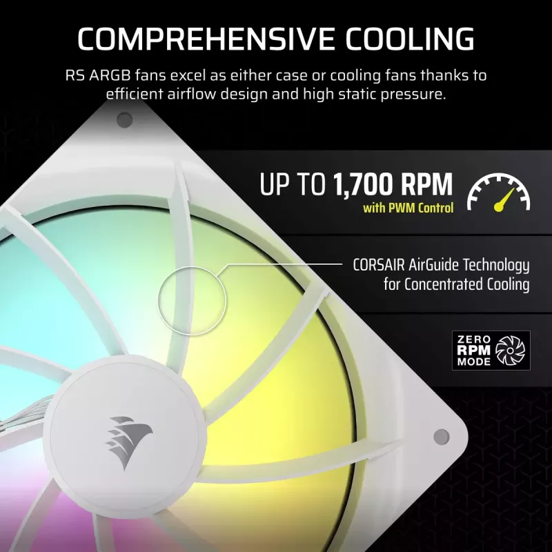 Ventilators Corsair RS140 ARGB 14 cm balts 330-1700 RPM