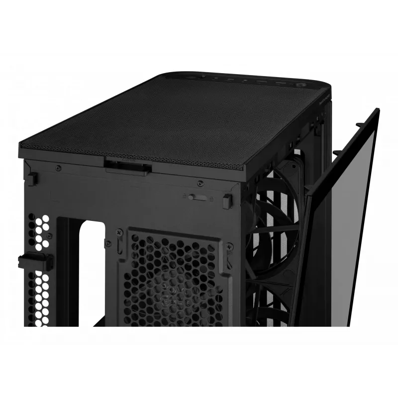 PC korpuss ASUS ProArt PA401 Wood TG PWM Tower Melns — ATX, rūdīts stikls, 2x160 mm priekšējie ventilatori, USB-C, atbalsta GPU līdz 31,5 cm