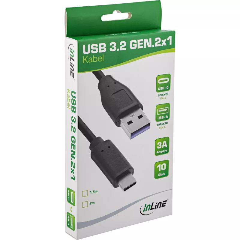 InLine USB 3.2 Gen.1x2 kabelis, USB-C vīr. / USB-A vīr., melns, 2m