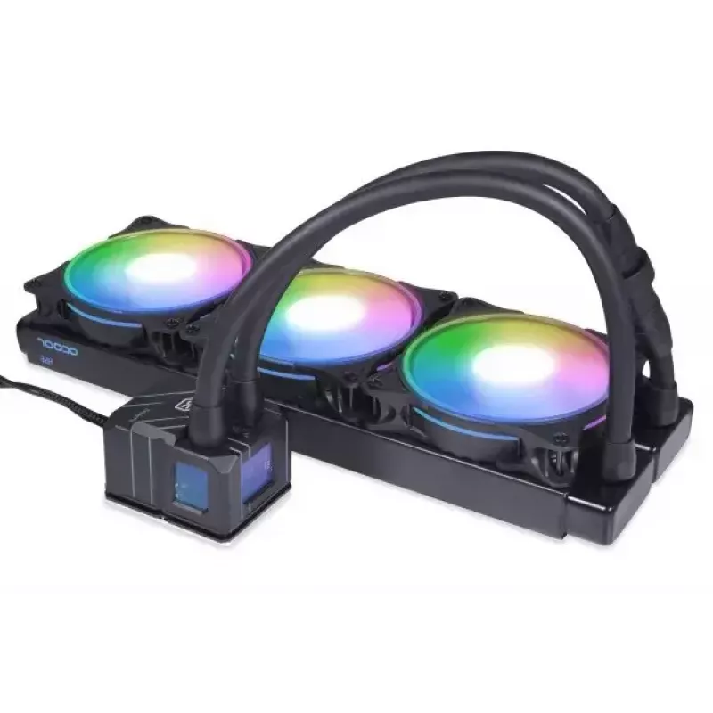 Universāls šķidruma dzesētājs Alphacool 13074 — 120 mm ventilatori, 3 ventilatori, 2500 RPM, 40 cm caurules, vara radiators, multi-LED, melns