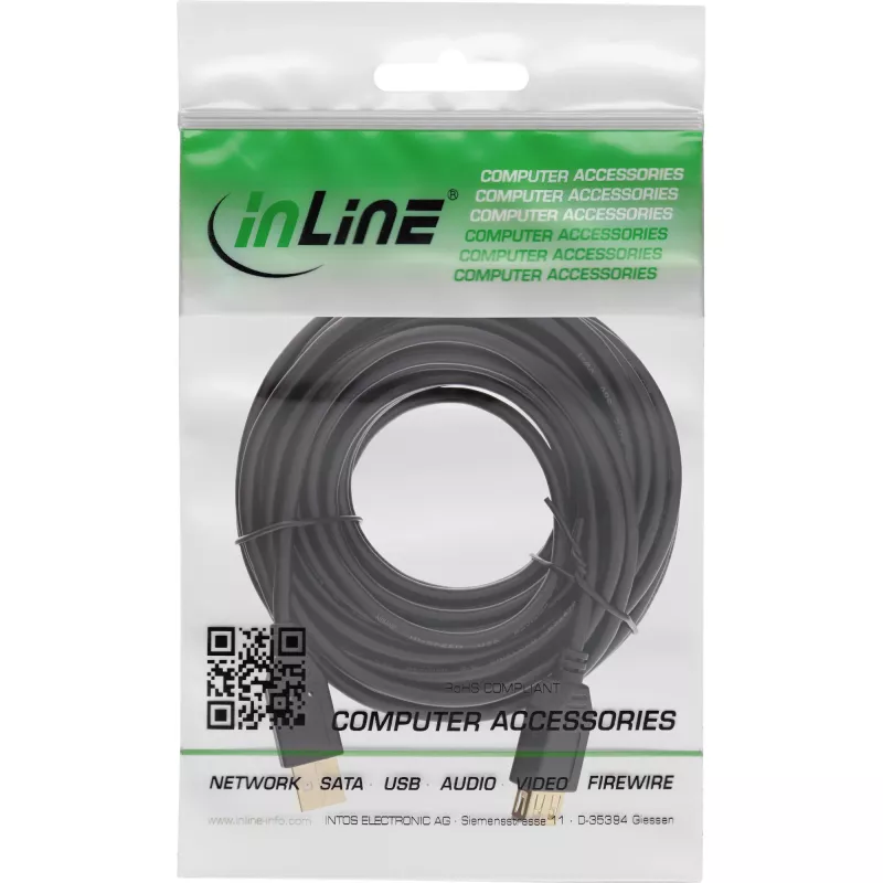 InLine USB 2.0 pagarinātāja kabelis Type A spraudnis / sievišķais, zeltīts, melns, 5m