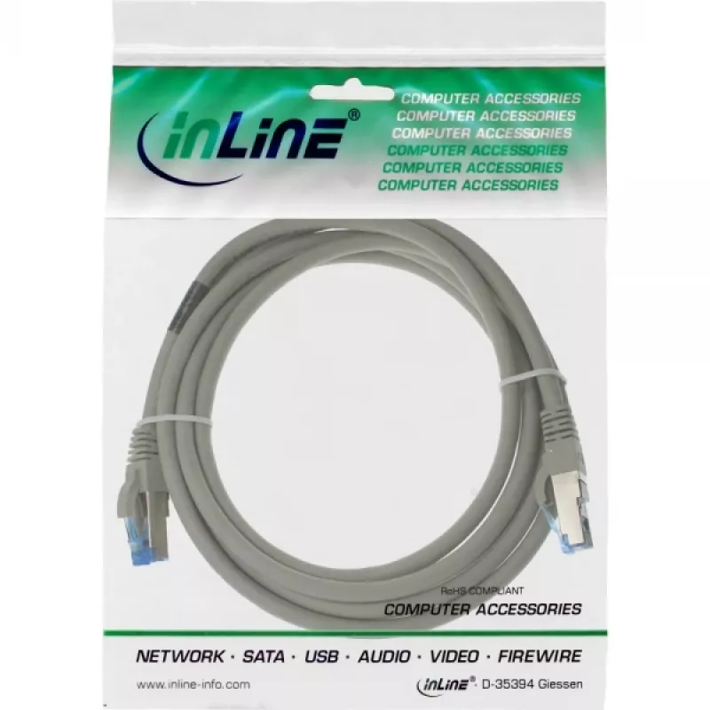 InLine komutācijas kabelis S/FTP PiMF Cat.6A halogen free 500MHz pelēka 1m