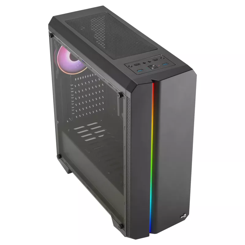 Aerocool GENESISV2BK PC ATX korpuss, priekšējais panelis LED ARGB ventilators ARGB 12 cm, melns