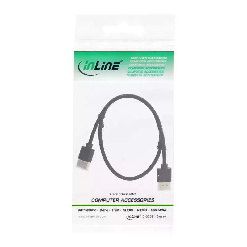 InLine ātrgaitas HDMI kabelis ar Ethernet, AM/AM, īpaši plāns, melns/zelta, 1.8 m