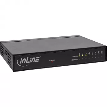 InLine tīkla slēdzis, 8 portu, 1 Gb/s, galda, metāla, bez ventilatora, ekranēti porti