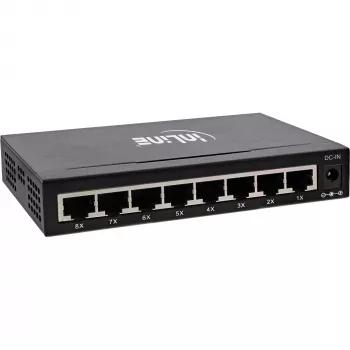 InLine tīkla slēdzis, 8 portu, 1 Gb/s, galda, metāla, bez ventilatora, ekranēti porti