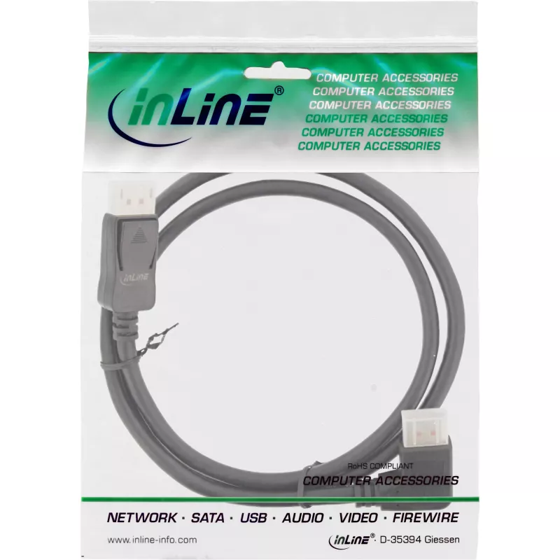 InLine DisplayPort 1.4 kabelis, 8K4K, leņķa, melns/zelts, 3 m