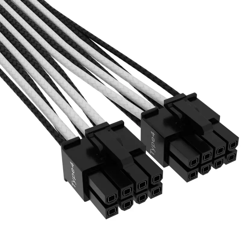 CORSAIR Premium Individuāli apvalkots 12+4pin PCIe 5. paaudzes 12VHPWR 600 W kabelis, 4. tips, melns/balts