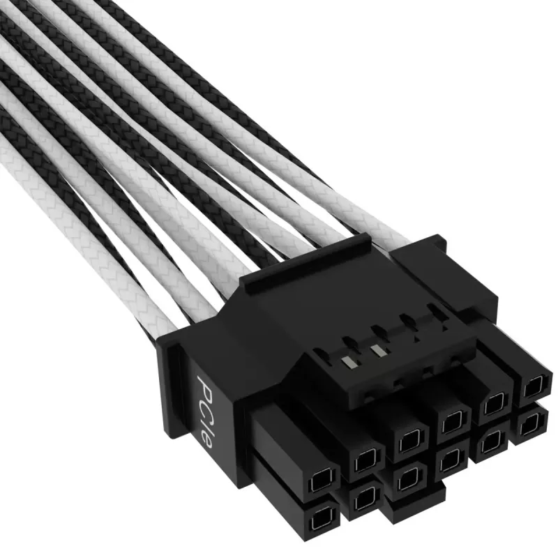 CORSAIR Premium Individuāli apvalkots 12+4pin PCIe 5. paaudzes 12VHPWR 600 W kabelis, 4. tips, melns/balts