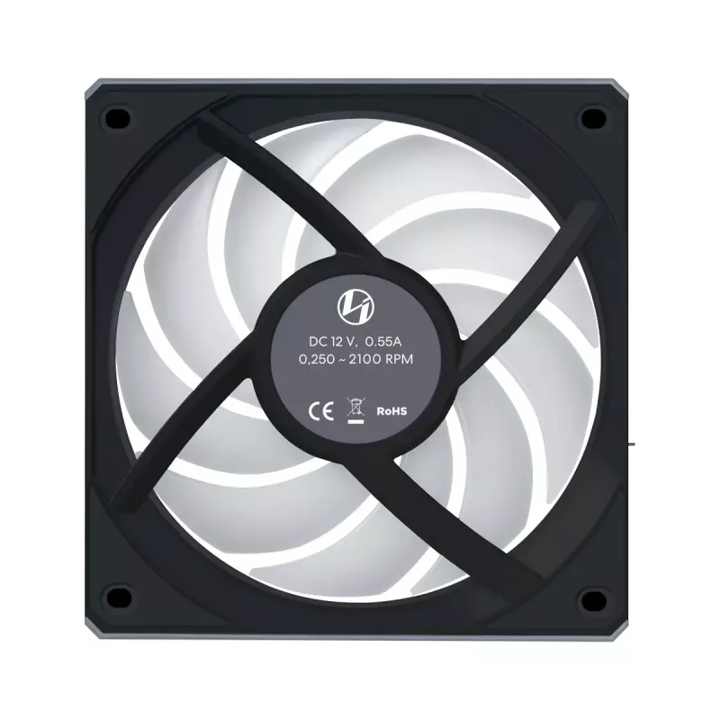 Datora korpusa ventilators Lian Li 12RCL1W3B 120 mm, 12 V, 2150 RPM, 2,52 mmH2O, Fluid Dynamic Bearing, melns