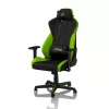 Spēļu krēsls Nitro Concepts S300 — auduma sēdeklis, regulējams augstums 128–140 cm, atzveltnes platums 56 cm, melna/zaļa