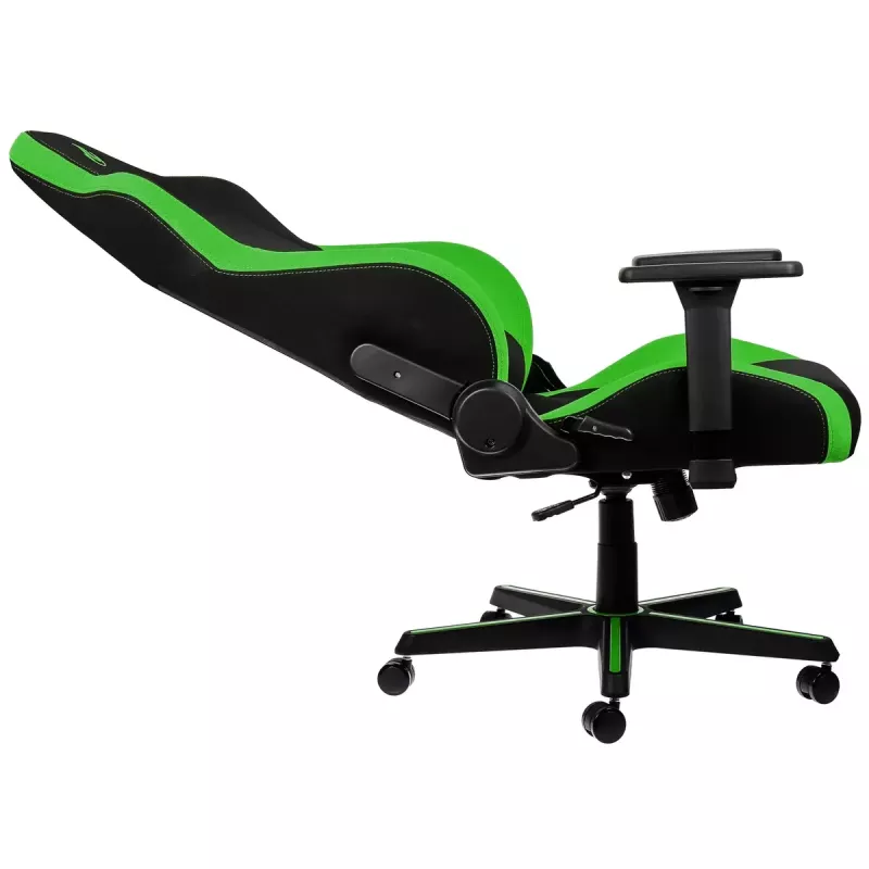 Spēļu krēsls Nitro Concepts S300 — auduma sēdeklis, regulējams augstums 128–140 cm, atzveltnes platums 56 cm, melna/zaļa