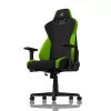 Spēļu krēsls Nitro Concepts S300 — auduma sēdeklis, regulējams augstums 128–140 cm, atzveltnes platums 56 cm, melna/zaļa
