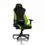 Spēļu krēsls Nitro Concepts S300 — auduma sēdeklis, regulējams augstums 128–140 cm, atzveltnes platums 56 cm, melna/zaļa