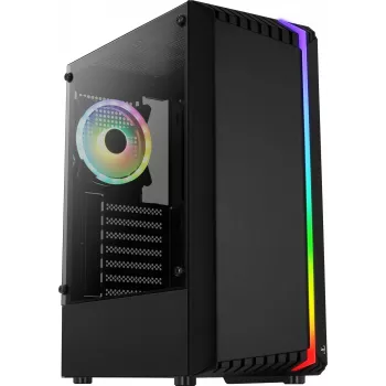 PC korpuss AEROCOOL Bionic Midi Tower — ATX, rūdīts stikls, 3.5“x2 / 2.5”x4 sloti, līdz 297 mm GPU, 158 mm CPU dzesētājs, zils LED