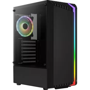 PC korpuss AEROCOOL Bionic Midi Tower — ATX, rūdīts stikls, 3.5“x2 / 2.5”x4 sloti, līdz 297 mm GPU, 158 mm CPU dzesētājs, zils LED