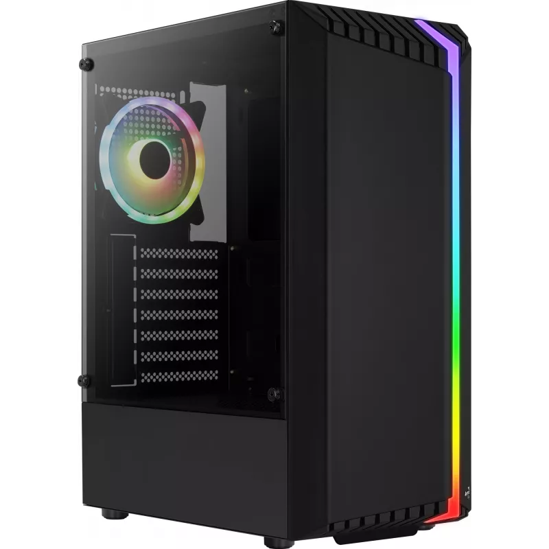 PC korpuss AEROCOOL Bionic Midi Tower — ATX, rūdīts stikls, 3.5“x2 / 2.5”x4 sloti, līdz 297 mm GPU, 158 mm CPU dzesētājs, zils LED