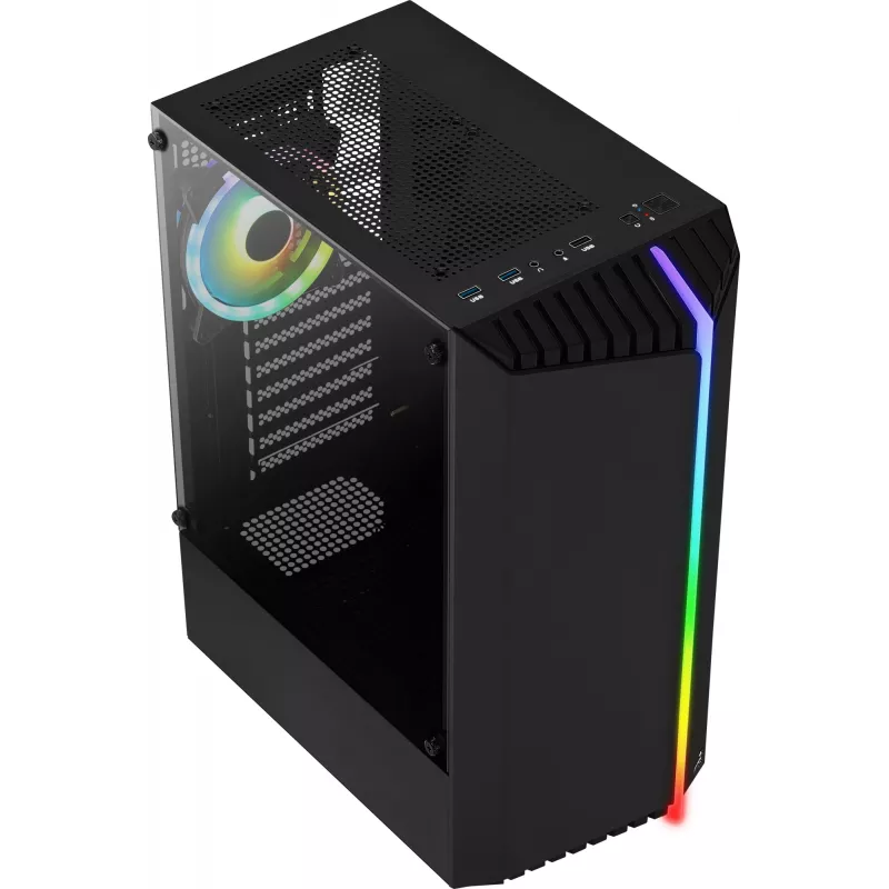 PC korpuss AEROCOOL Bionic Midi Tower — ATX, rūdīts stikls, 3.5“x2 / 2.5”x4 sloti, līdz 297 mm GPU, 158 mm CPU dzesētājs, zils LED