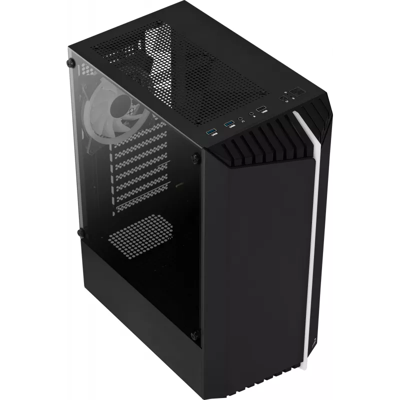 PC korpuss AEROCOOL Bionic Midi Tower — ATX, rūdīts stikls, 3.5“x2 / 2.5”x4 sloti, līdz 297 mm GPU, 158 mm CPU dzesētājs, zils LED