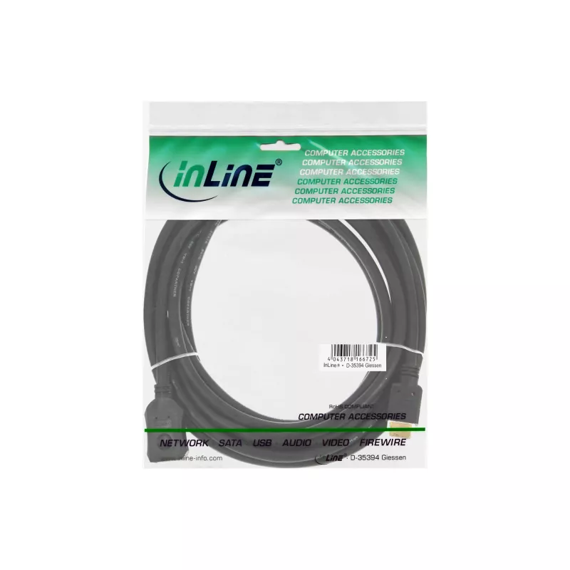 InLine HDMI kabelis, liela ātruma HDMI kabelis, vīr./siev., melns, zelta kontakti, 2m