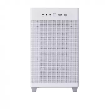 PC korpuss ASUS Prime AP201 MicroATX Mini Tower balts — atbalsta microATX, GPU līdz 338 mm, 3×3,5 collu + 1×2,5 collu diski, USB-A 3.2 Gen1×2, USB-C 3.2 Gen2×1