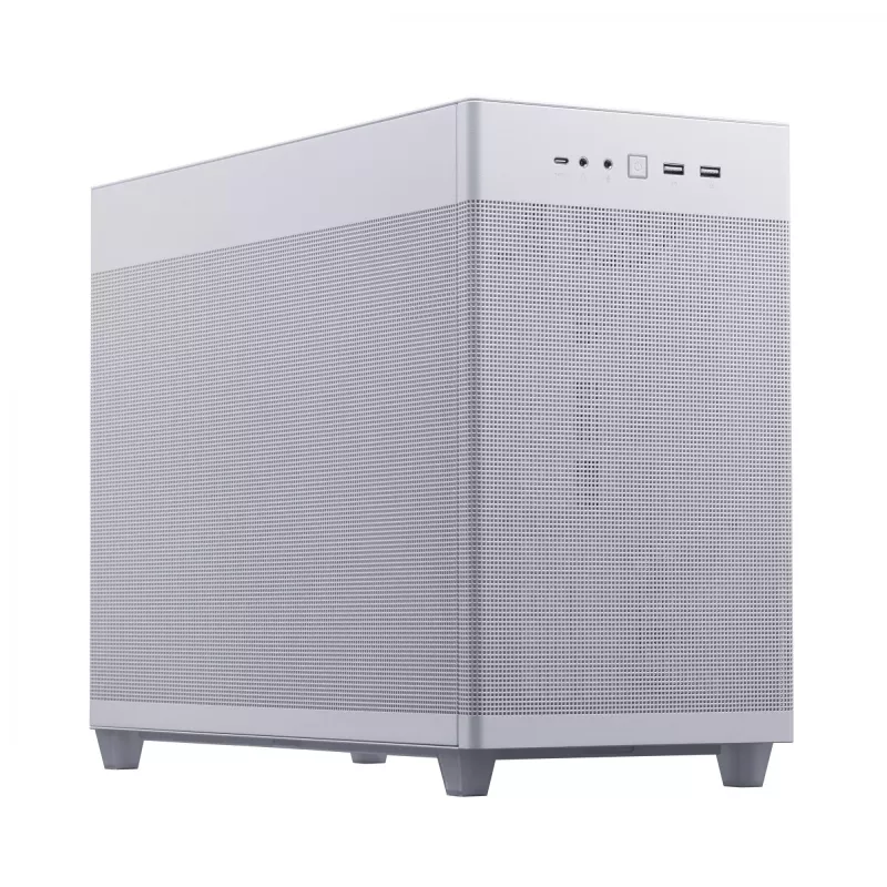 PC korpuss ASUS Prime AP201 MicroATX Mini Tower balts — atbalsta microATX, GPU līdz 338 mm, 3×3,5 collu + 1×2,5 collu diski, USB-A 3.2 Gen1×2, USB-C 3.2 Gen2×1