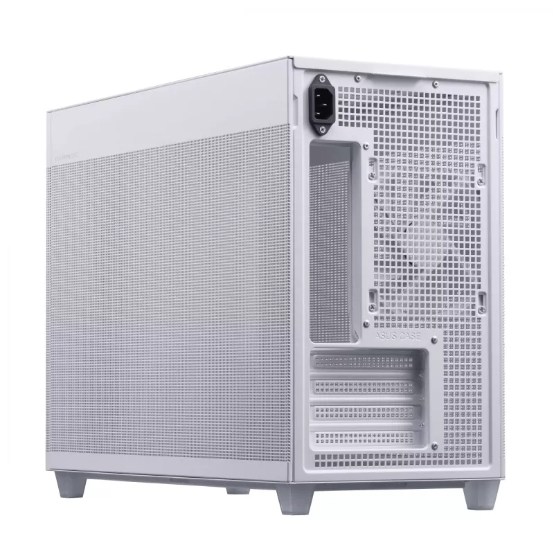 PC korpuss ASUS Prime AP201 MicroATX Mini Tower balts — atbalsta microATX, GPU līdz 338 mm, 3×3,5 collu + 1×2,5 collu diski, USB-A 3.2 Gen1×2, USB-C 3.2 Gen2×1