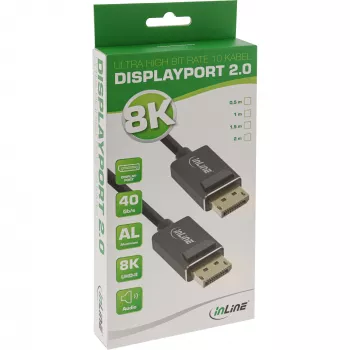 InLine DisplayPort 2.0 kabelis, 8K4K UHBR, melns, zeltīti kontakti, 1m