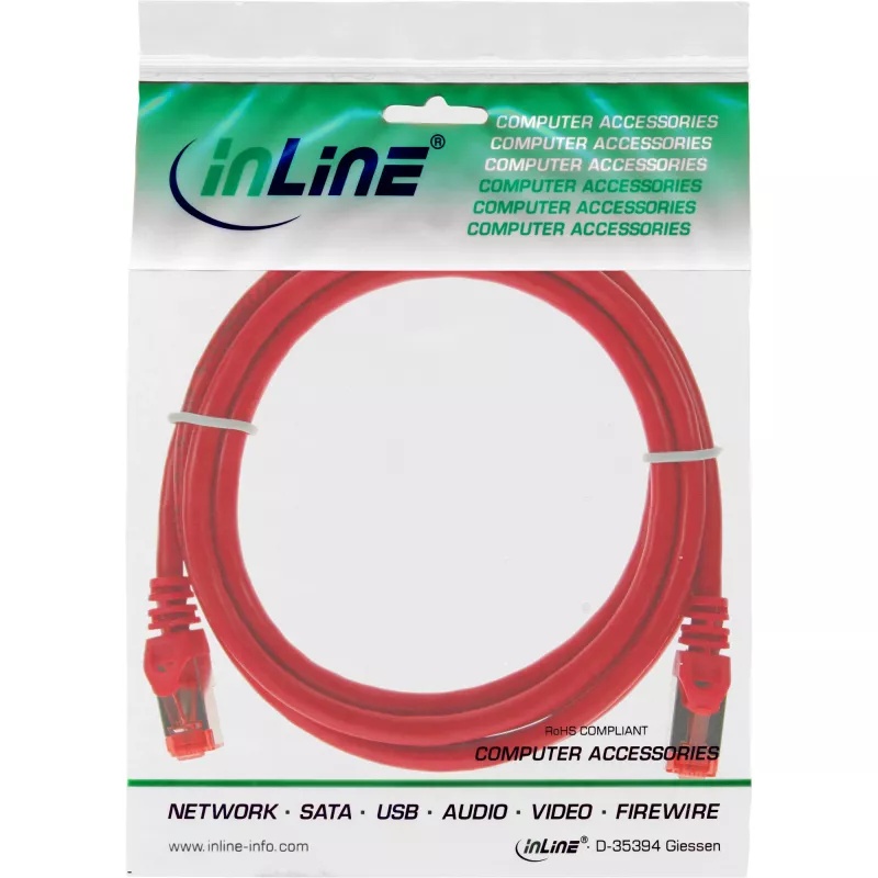 InLine plāksterkabelis S/FTP PiMF Cat.6 250MHz PVC varš sarkans 3m