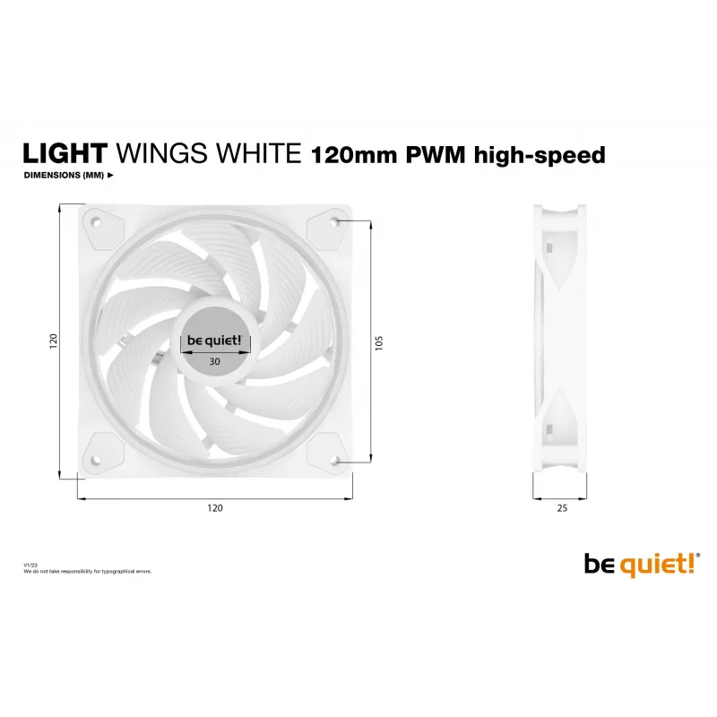 be quiet Light Wings balta | 120mm PWM liela ātruma trīskāršais iepakojums datora korpusa ventilators 12 cm 3 gab.