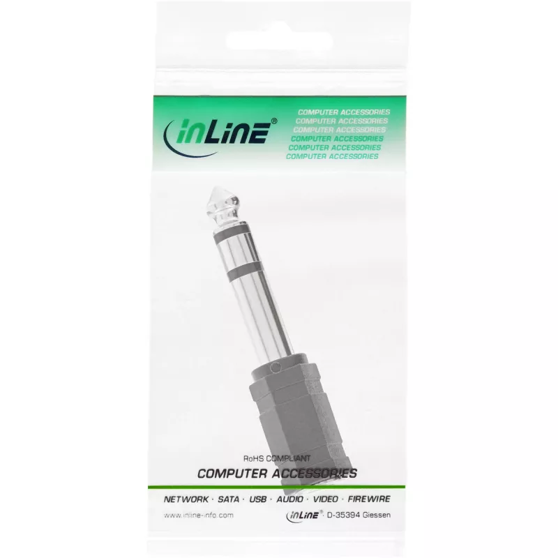 InLine Audio Adapter 6.3mm vīrišķais / 3.5mm sievišķais Stereo, 3.5mm ligzda sievišķā, 3.5mm F, Melns