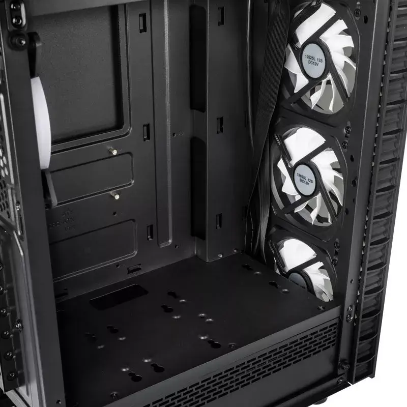 PC Midi Tower Kolink Observatory Lite — Melna, Rūdītais stikls, ATX/Micro-ITX, 3x120mm Priekšā, 1x120mm Aizmugurē, 190×400×440 mm