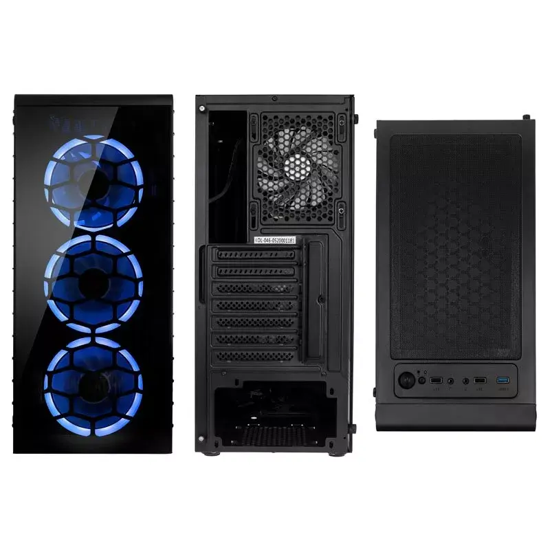 PC Midi Tower Kolink Observatory Lite — Melna, Rūdītais stikls, ATX/Micro-ITX, 3x120mm Priekšā, 1x120mm Aizmugurē, 190×400×440 mm