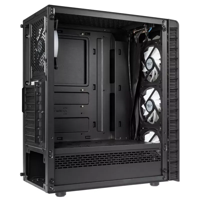PC Midi Tower Kolink Observatory Lite — Melna, Rūdītais stikls, ATX/Micro-ITX, 3x120mm Priekšā, 1x120mm Aizmugurē, 190×400×440 mm