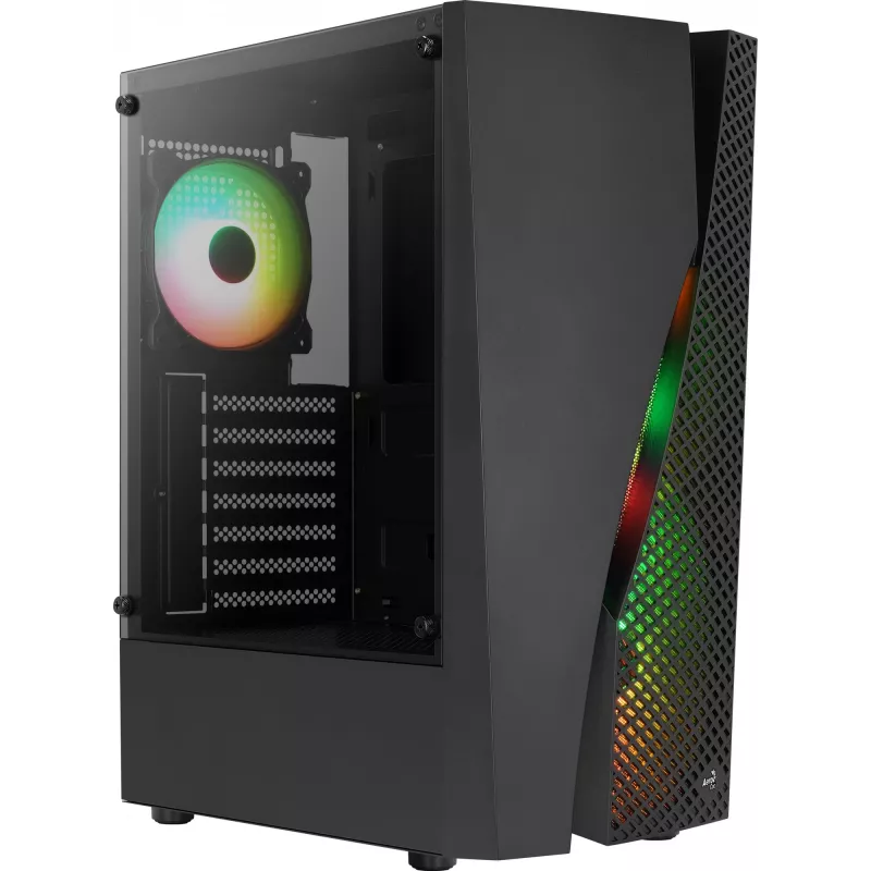 Aerocool WAVEBKV3 ATX PC korpuss, rūdīts stikls, 4x RGB ventilatori, melns