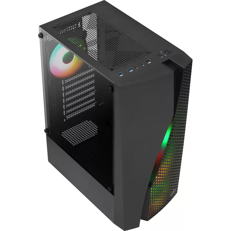 Aerocool WAVEBKV3 ATX PC korpuss, rūdīts stikls, 4x RGB ventilatori, melns