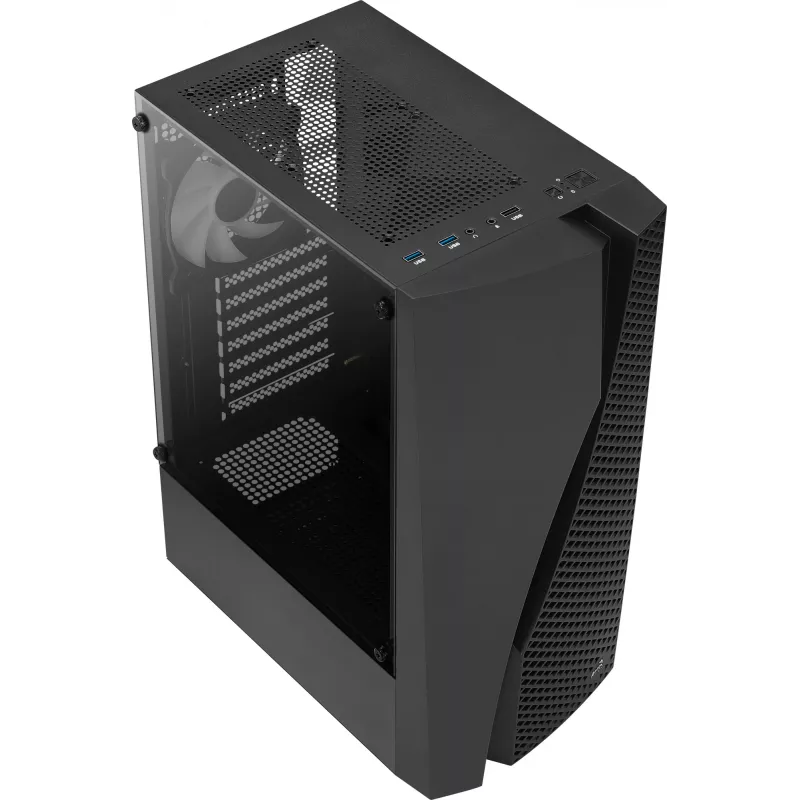 Aerocool WAVEBKV3 ATX PC korpuss, rūdīts stikls, 4x RGB ventilatori, melns