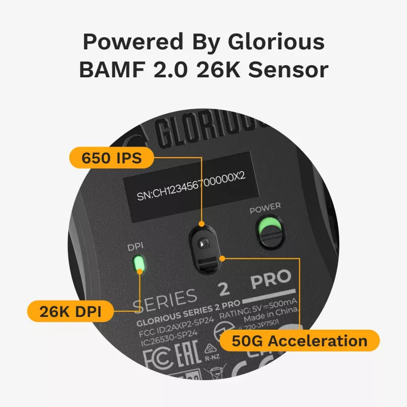 Bezvadu spēļu pele GLORIOUS Series 2 PRO (labās rokas) — 26 000 DPI, RF bezvadu + USB‑C, 4K/8K Hz, 6 pogas, Melna
