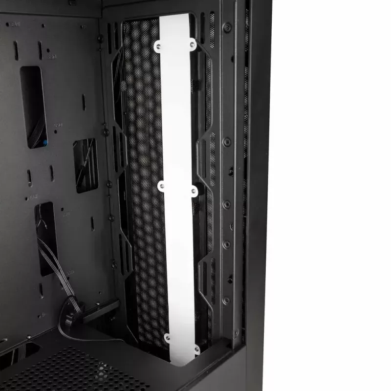 PC korpuss Kolink Inspire K12 ARGB Midi Tower — melns ar caurspīdīgu sānu, atbalsta ATX/Micro ATX/ITX, 2x3,5 collu + 2x2,5 collu nodalījumi