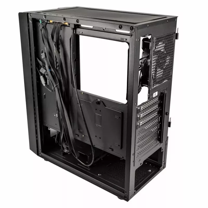 PC korpuss Kolink Inspire K12 ARGB Midi Tower — melns ar caurspīdīgu sānu, atbalsta ATX/Micro ATX/ITX, 2x3,5 collu + 2x2,5 collu nodalījumi