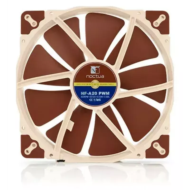 Datora korpusa ventilators Noctua NF-A20 PWM 200 mm, 4-pin PWM, 350–800 RPM, 146.9 m³/h, SSO gultnis