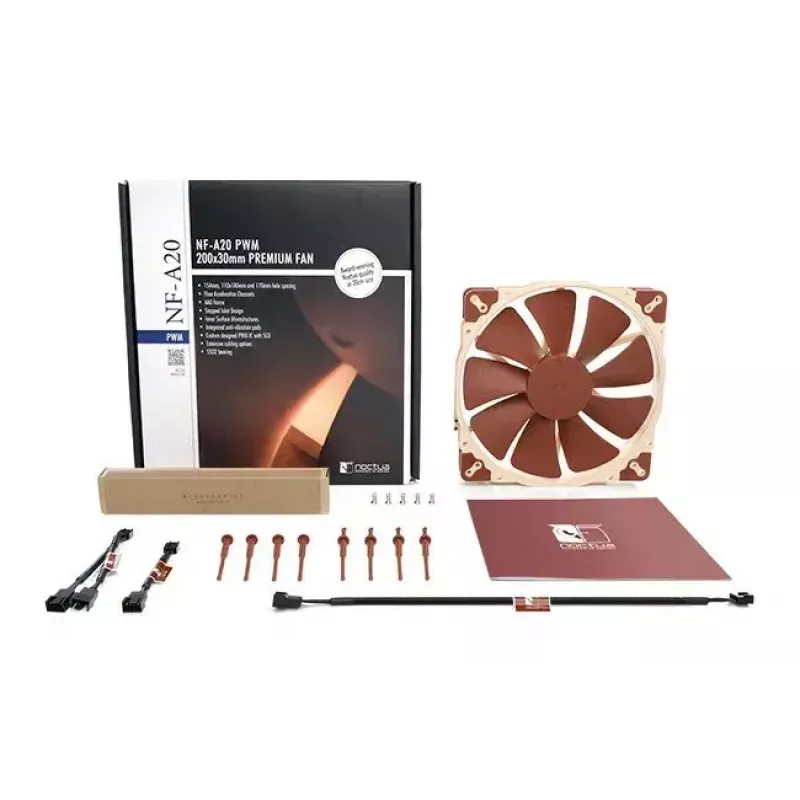 Datora korpusa ventilators Noctua NF-A20 PWM 200 mm, 4-pin PWM, 350–800 RPM, 146.9 m³/h, SSO gultnis
