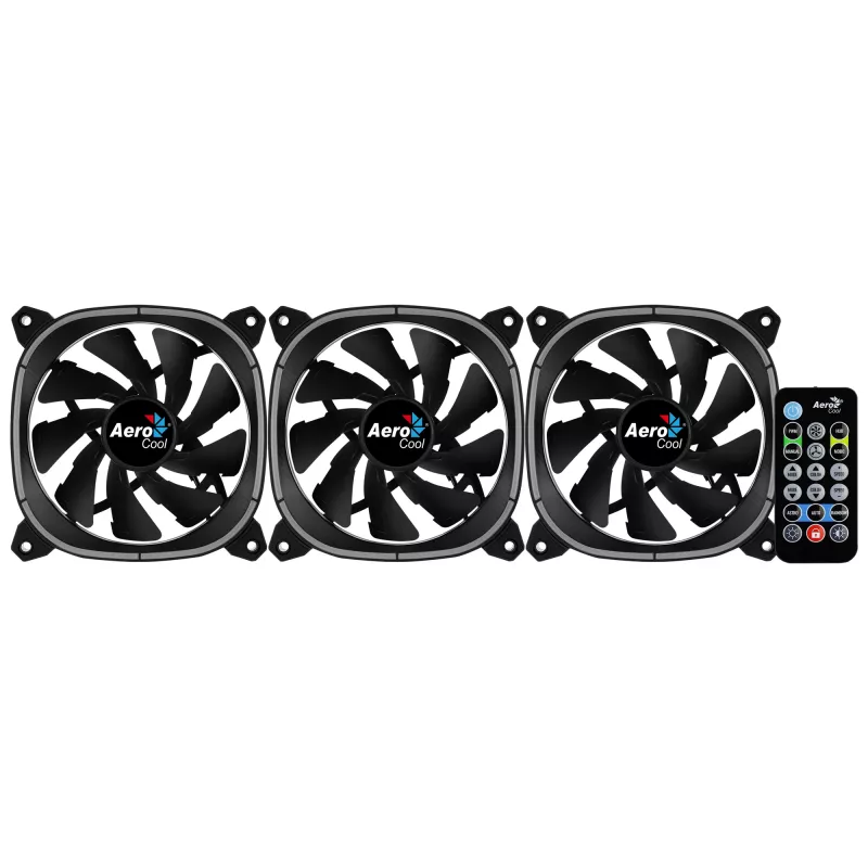 Aerocool ASTRO12PRO komplekts 3 ventilatori PC 12cm LED RGB pretvibrācijas tālvadība