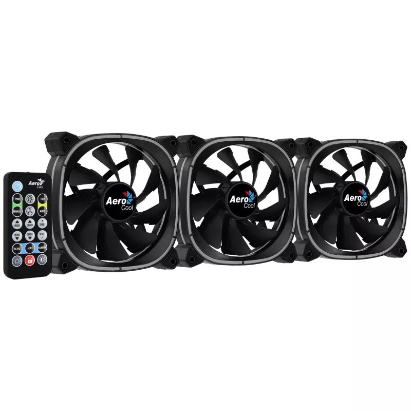 Aerocool ASTRO12PRO komplekts 3 ventilatori PC 12cm LED RGB pretvibrācijas tālvadība