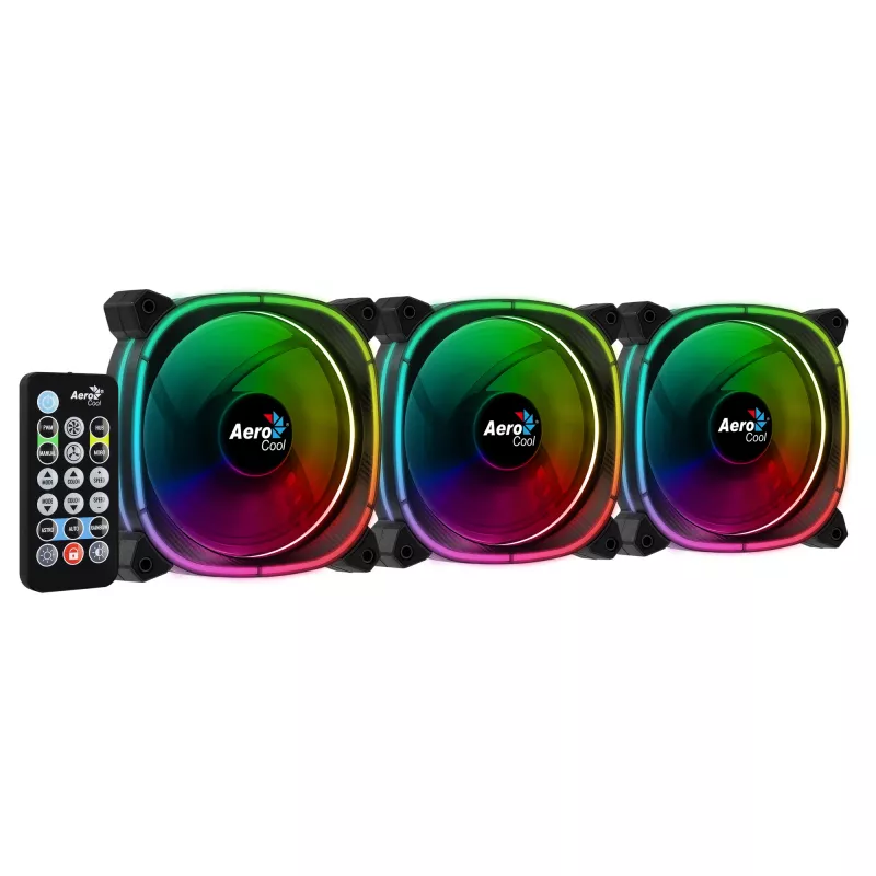 Aerocool ASTRO12PRO komplekts 3 ventilatori PC 12cm LED RGB pretvibrācijas tālvadība